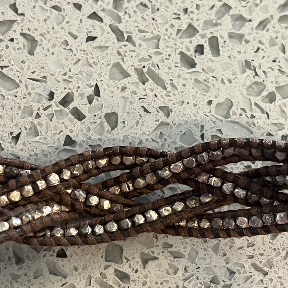 Chan lu Brown leather Silver beads Braided Bracelet